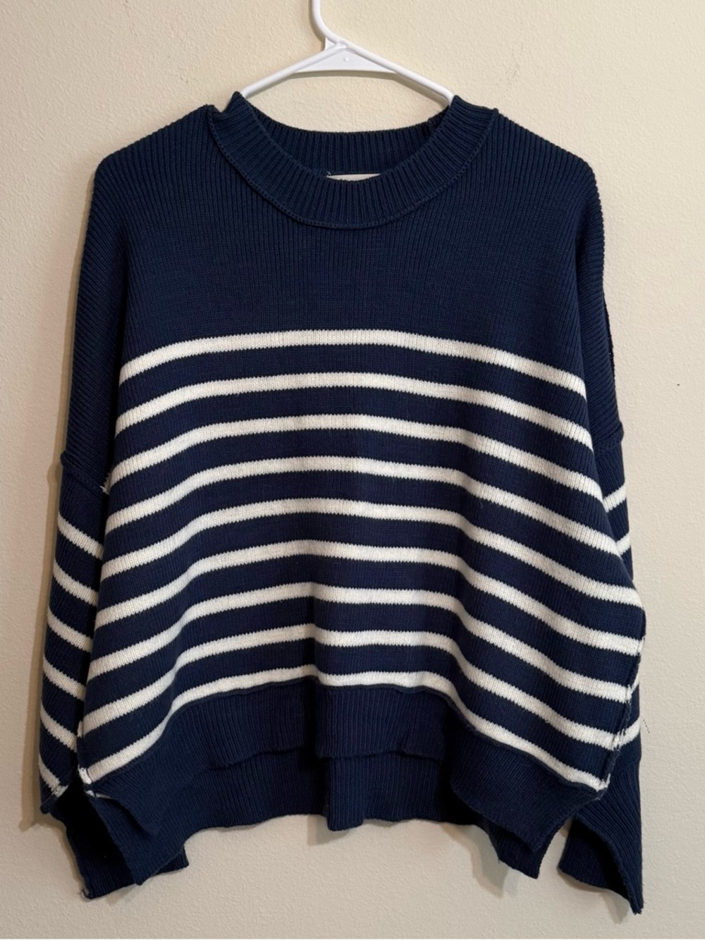 Vine & Love Navy & White Striped Crewneck Sweater - Women S